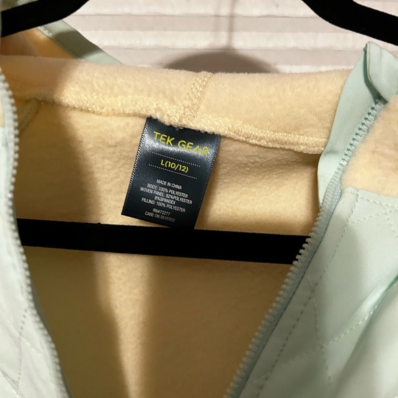 NWT Girls cream and teal  1/4 zip fleece hooded jacket 10/12 - Picture 3 of 6
